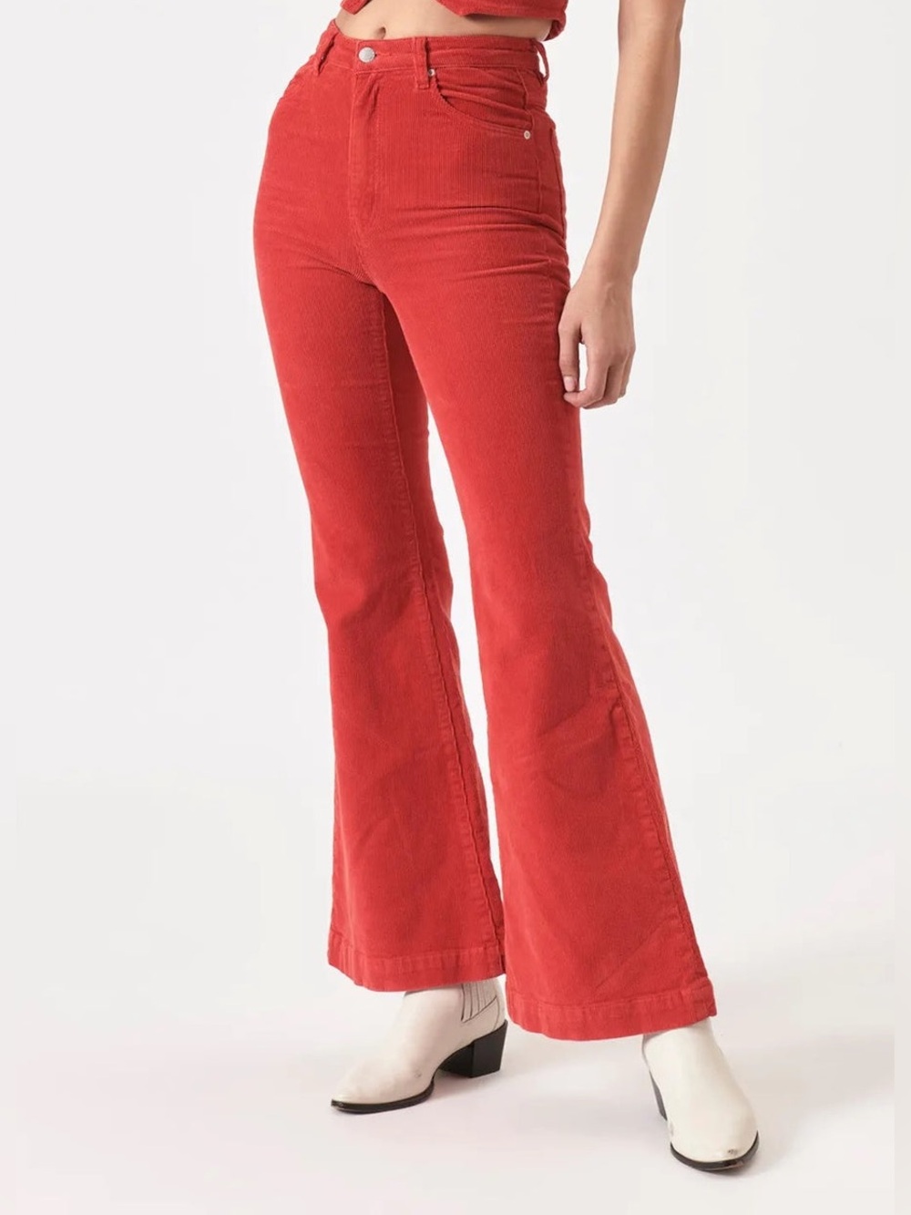 ROLLA'S Red High-Waist Corduroy Flare Jeans